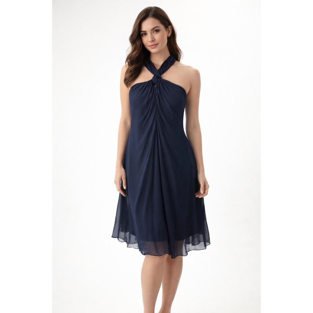 Patrizia Pepe Sera Navy Blue Twisted Halter Draped Cocktail Dress IT 40 US Small